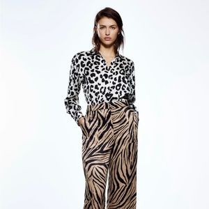 Print woman button down satin effect shirt